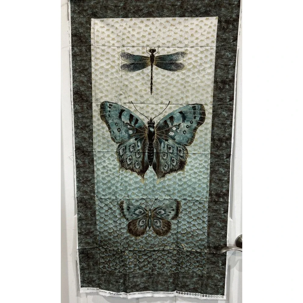 Artisan Spirit Shimmer Flight Fancy Northcott Fabric Panel Butterfly Dragonfly